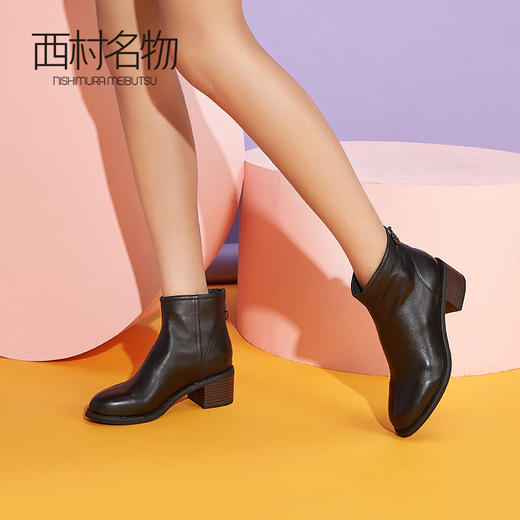 西村名物2020冬季新款及踝靴女真皮时尚粗跟短靴T29DS40131 商品图2
