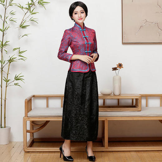 FD-1697379新款民族风优雅修身真丝印花旗袍上衣半身裙两件套 商品图1