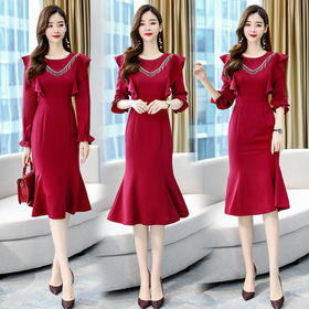 WZNH-AYD80911秋新款气质收腰显瘦连衣裙