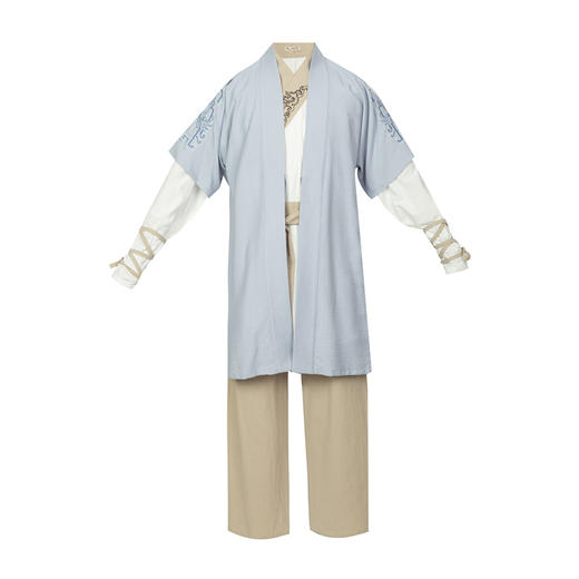 君彦原创汉服男装春夏长半臂短打上衣松紧裤子套装中国风 商品图1