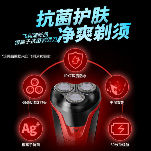 飞利浦（508328
）（Philips）飞利浦电动剃须刀FT688/14 充电式旋转式三刀头刮胡刀 全身水洗干湿双剃 银离子抑菌刀头环架 商品图5
