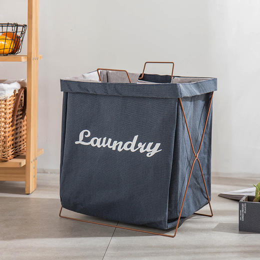 【谷子麦子 马丁布铁架中号折叠洗衣篓】脏衣篮方形居家布艺收纳篓桶 商品图3