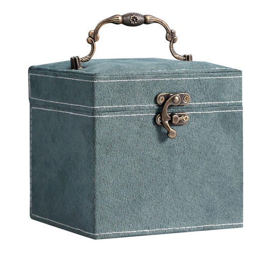 【绒布三层韩版古风手提饰品首饰盒】耳钉珠宝公主礼品收纳整理盒 商品图4