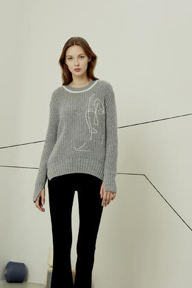  秋冬 时尚手工刺绣圆领厚款羊绒女套衫 SJF91W174N