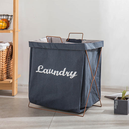 【谷子麦子 马丁布铁架中号折叠洗衣篓】脏衣篮方形居家布艺收纳篓桶 商品图6