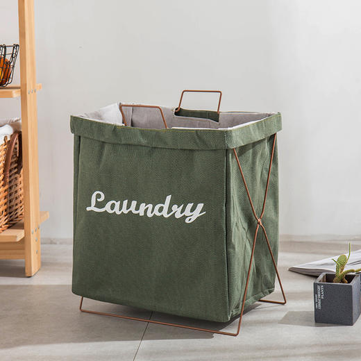 【谷子麦子 马丁布铁架中号折叠洗衣篓】脏衣篮方形居家布艺收纳篓桶 商品图1