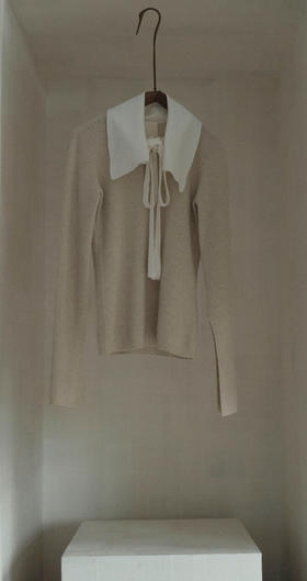 Phaedo 淡灰色翻领系带羊毛上衣