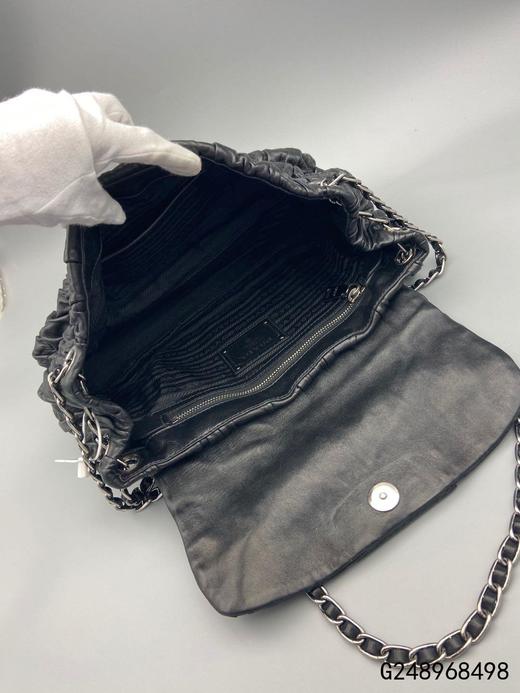 【二手9新】prada普拉达黑色褶皱款女士单肩斜跨包