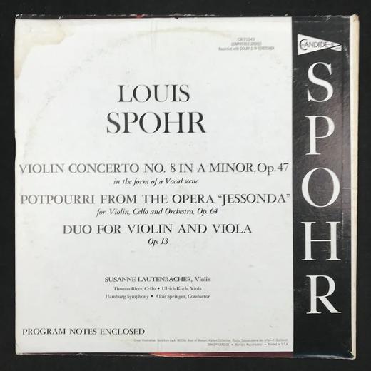 LP黑胶唱片 路易斯·施波尔《A小调第8小提琴协奏曲》《小提琴、大提琴集锦》 汉堡交响乐团 阿洛伊斯·斯普林格指挥 商品图1