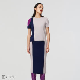 【马赛克黄昏】AtelierMissLu设计师拼色绵羊毛修身高弹半裙