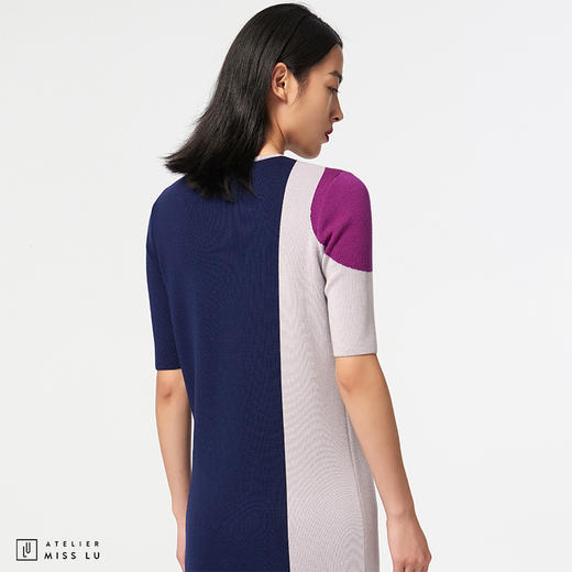 【独立圆月】AtelierMissLu趣味拼色双圆片直筒绵羊毛长款连衣裙 商品图1