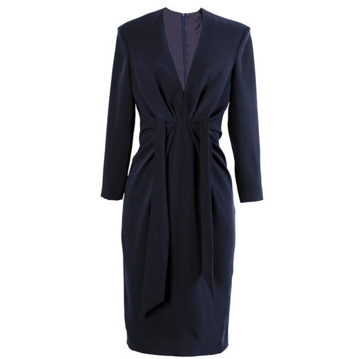 【杰克斯幻想】AtelierMissLu设计师可调领口藏蓝垫肩褶皱连衣裙/0000420C 商品图4