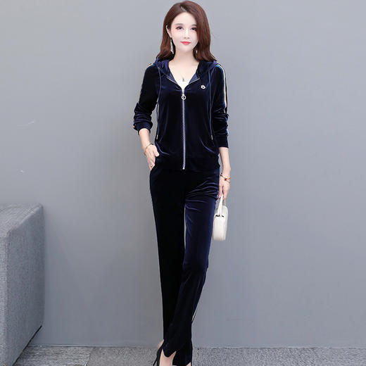 气质优雅，金丝绒连帽时尚两件套YW-20Q42T 商品图1