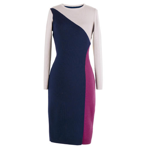 [跳跃戏法]AtelierMissLu趣味设计几何撞色绵羊毛修身高弹连衣裙 商品图4