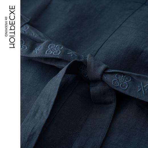 例外/EXCEPTION 纯色束腰绣花气质a字裙亚麻连衣裙 商品图1