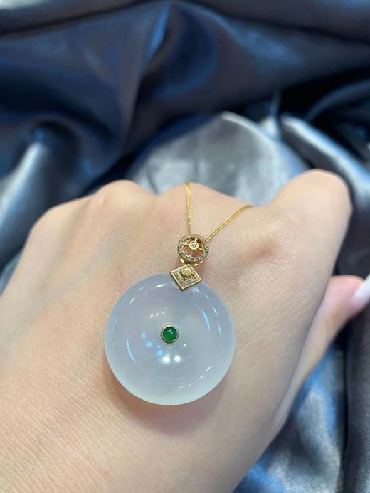 平安扣吊坠特秒送k金链子不议退18k金配钻镶嵌翡翠平安扣吊坠玉质细腻