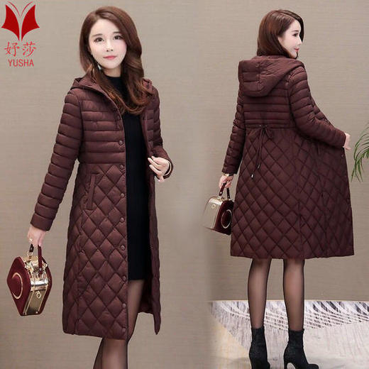 JXG-新款秋冬装修身显瘦过膝菱格棉袄棉服冬季外套女 商品图0