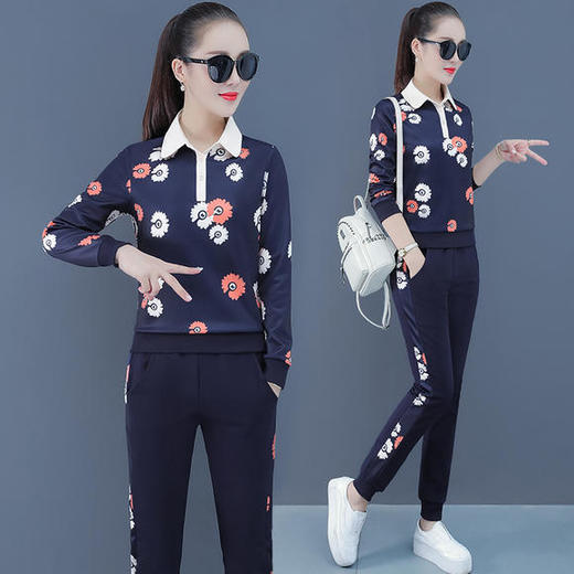 SP108821新款时尚气质休闲宽松翻领长袖卫衣长裤两件套 商品图2