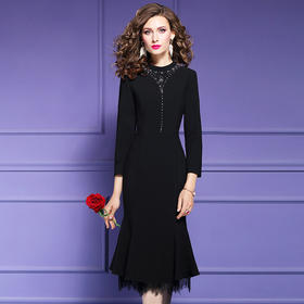 FMY-FX9DL28741气质连衣裙女2020秋冬名媛时尚简约修身中长款鱼尾裙