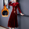 AHM-yq6667秋冬中年加绒红色丝绒连衣裙 商品缩略图3