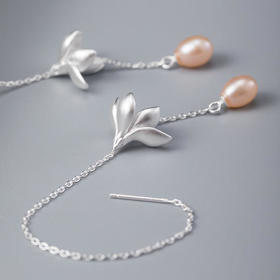 XYF-ED10492新款s925银流苏耳线玉兰花珍珠吊坠