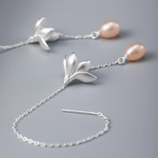 XYF-ED10492新款s925银流苏耳线玉兰花珍珠吊坠 商品图0