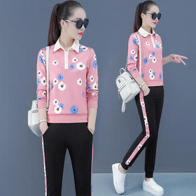 SP108821新款时尚气质休闲宽松翻领长袖卫衣长裤两件套