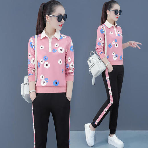 SP108821新款时尚气质休闲宽松翻领长袖卫衣长裤两件套 商品图0