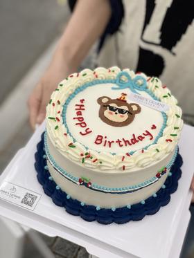 手绘复古聚会墨镜猴奶油生日蛋糕