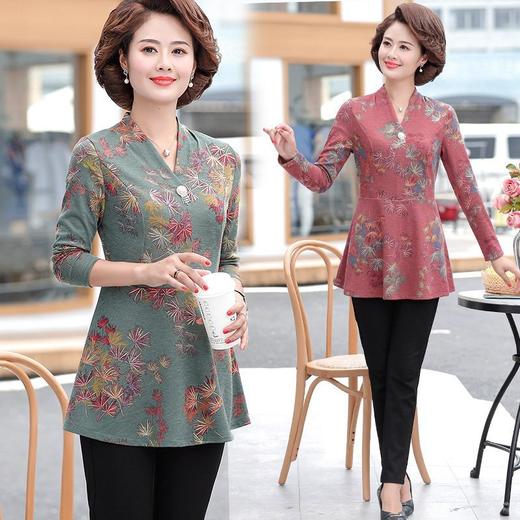 MM-BH26140中老年女装春秋新品T恤洋气中年妈妈宽松大码打底衫韩版显瘦上衣 商品图1