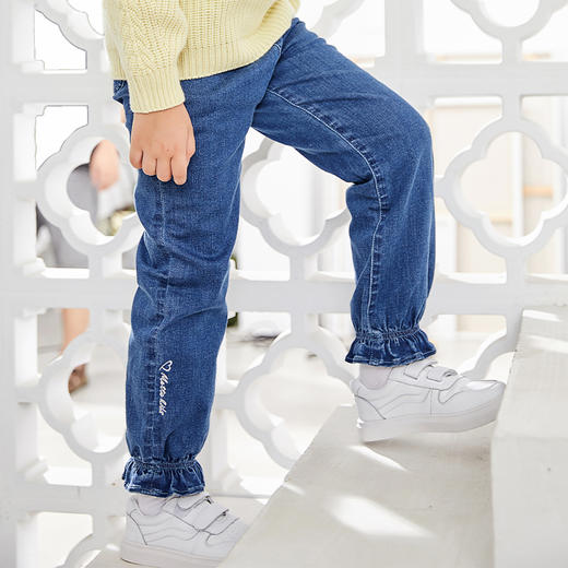 mette儿童裤子冬季新款中大童女加厚加绒牛仔裤宽松休闲水洗长裤 商品图1