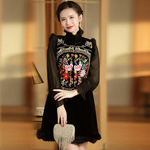 AYK-QF201711119秋冬加厚无袖中长款修身连衣裙 商品图1