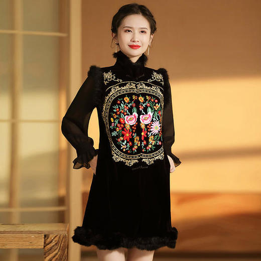 AYK-QF201711119秋冬加厚无袖中长款修身连衣裙 商品图0