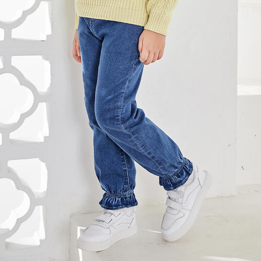 mette儿童裤子冬季新款中大童女加厚加绒牛仔裤宽松休闲水洗长裤 商品图2