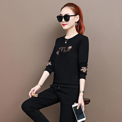 SP313991新款时尚气质休闲纯棉圆领长袖卫衣裤子两件套 商品图0