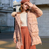 欧芮儿秋冬新款大毛领格子羽绒服女中长款外套 商品缩略图0