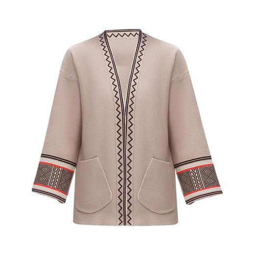 BT-ZJ-HW-909女装妈妈装拼色印花无扣时尚V领长袖春秋装2020外套 商品图3