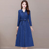 YWE-KED91332新款时尚气质修身翻领长袖中长款牛仔开衫式风衣裙 商品缩略图0