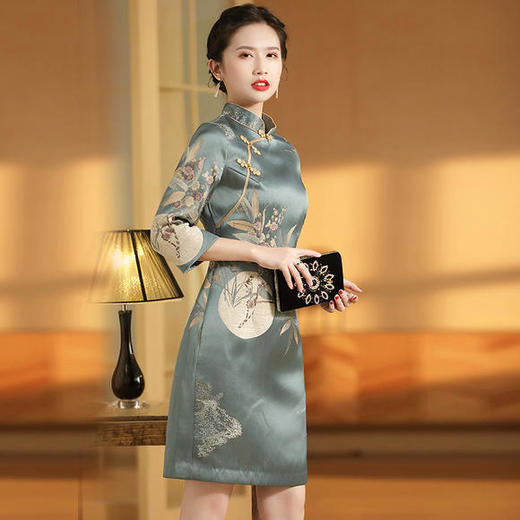 AYK-QF-200821时尚修身提花梅竹旗袍连衣裙 商品图3