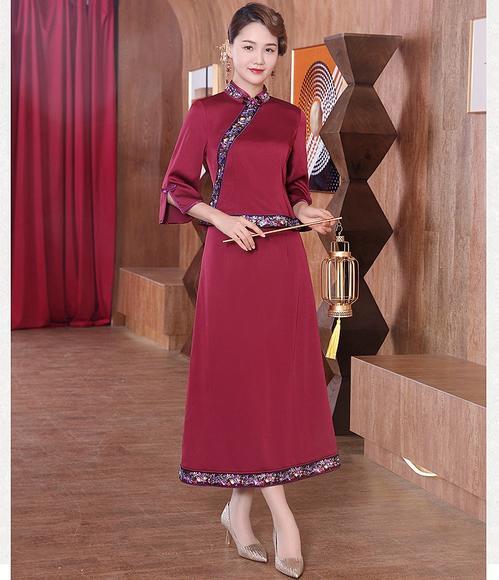 DLQ-A2704新款中国风修身立领七分袖汉服上衣半身裙两件套 商品图0