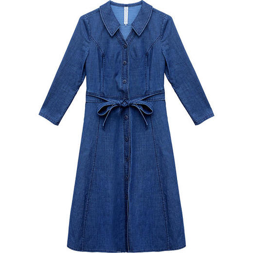 YWE-KED91332新款时尚气质修身翻领长袖中长款牛仔开衫式风衣裙 商品图4