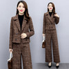 WZNH-LDB3736时尚格子毛呢上衣阔腿裤两件套 商品缩略图2