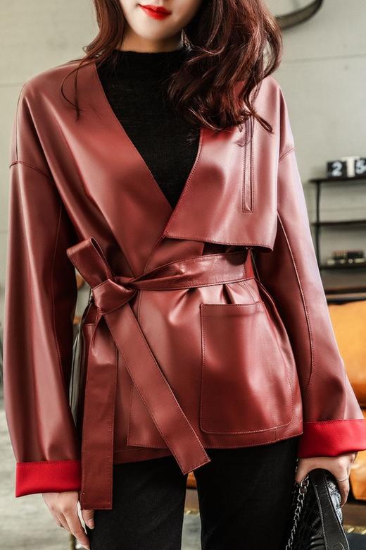 上海旗袍厂DX-2033长袖V领真皮皮衣秋冬新款法式慵懒气质显瘦百搭短款衣外套 商品图1