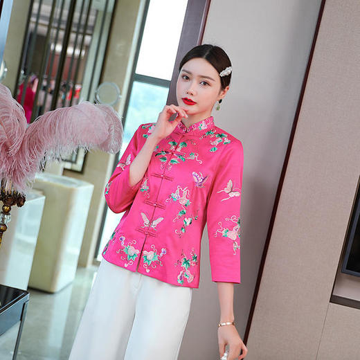 YFN-20216春秋中国风改良亚麻中袖旗袍上衣 商品图0