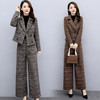 WZNH-LDB3736时尚格子毛呢上衣阔腿裤两件套 商品缩略图0