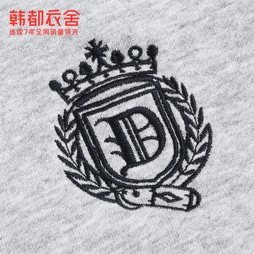 韩都衣舍2020秋季新款女装韩版学院风刺绣套头加绒圆领卫衣RN1015 商品图2