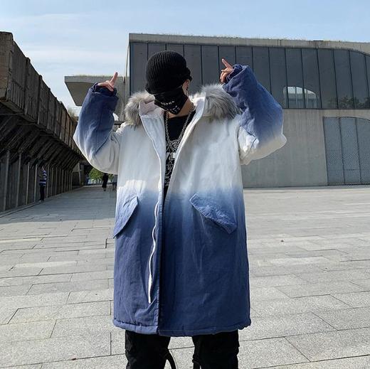 【男装】*国潮大毛领连帽棉衣男士韩版渐变色加厚棉服潮流外套 商品图3