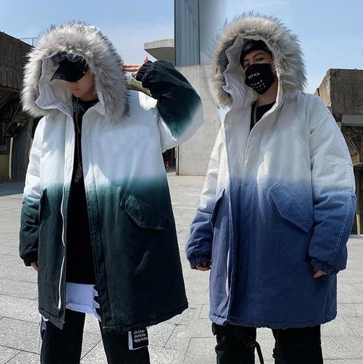 【男装】*国潮大毛领连帽棉衣男士韩版渐变色加厚棉服潮流外套 商品图0