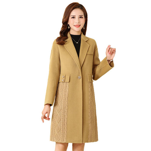 上海旗袍厂KQ-63871驼色双面羊绒大衣女中长款小个子修身时尚拼接中年冬季羊毛呢外套 商品图4