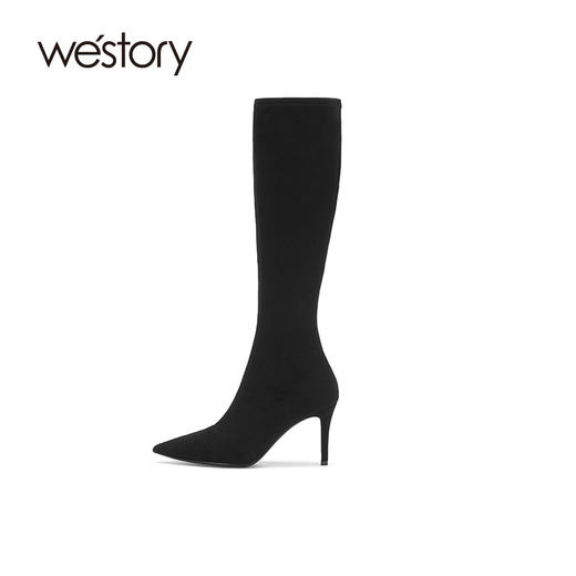 westory2020冬季新款纯色休闲时尚尖头高跟长靴女W20DQ80391 商品图1